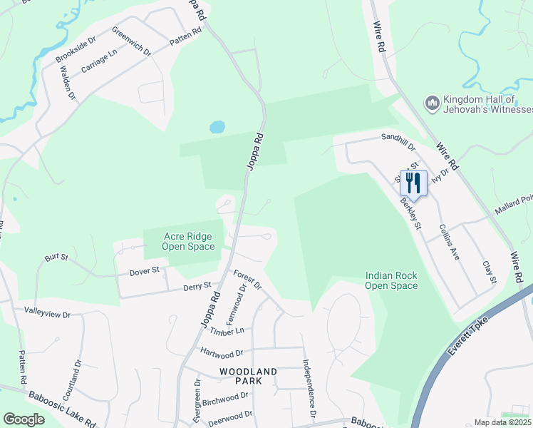 map of restaurants, bars, coffee shops, grocery stores, and more near 1 Donovan Court in Merrimack