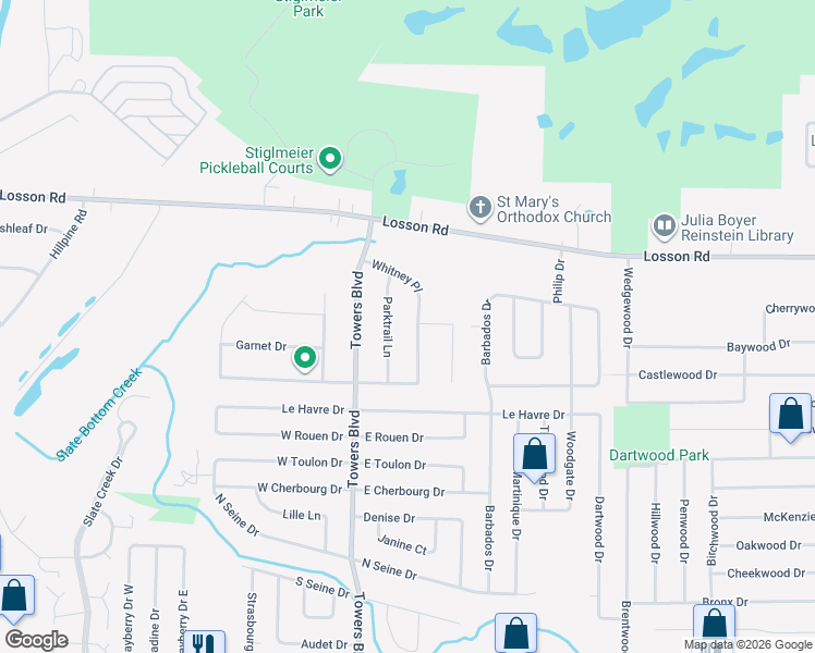 map of restaurants, bars, coffee shops, grocery stores, and more near 84 Whitney Place in Cheektowaga