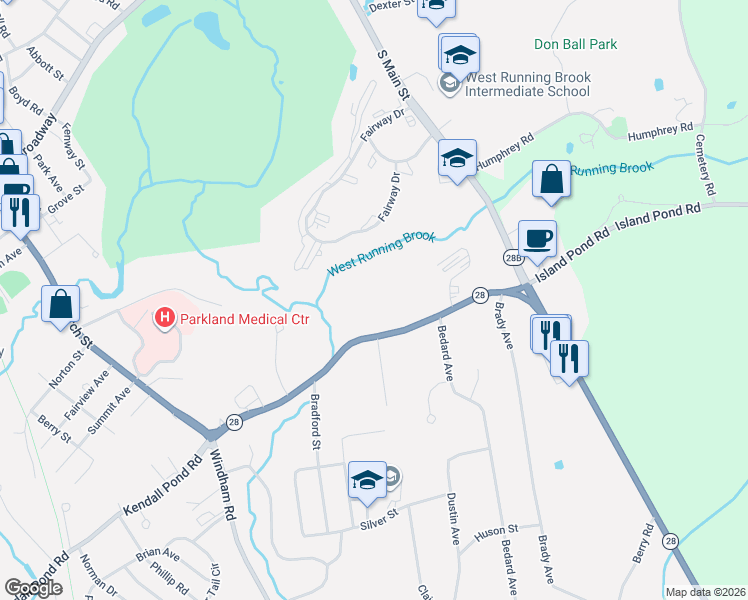 map of restaurants, bars, coffee shops, grocery stores, and more near 74 Rockingham Road in Derry