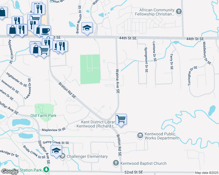 map of restaurants, bars, coffee shops, grocery stores, and more near 4751 Walma Avenue Southeast in Kentwood
