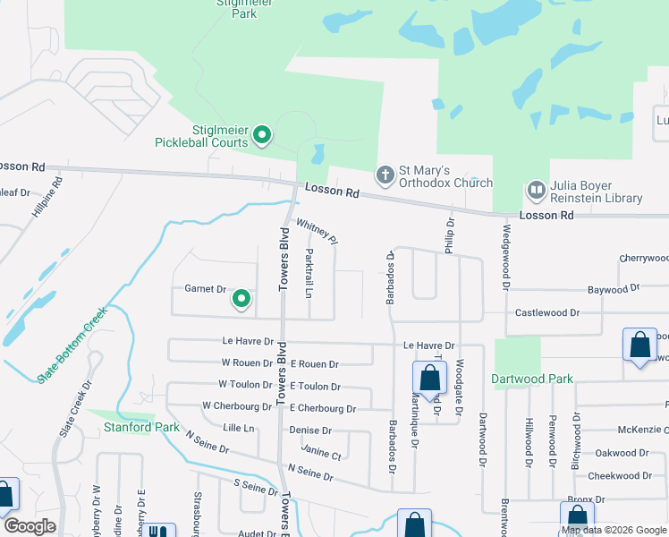 map of restaurants, bars, coffee shops, grocery stores, and more near 65 Whitney Place in Cheektowaga