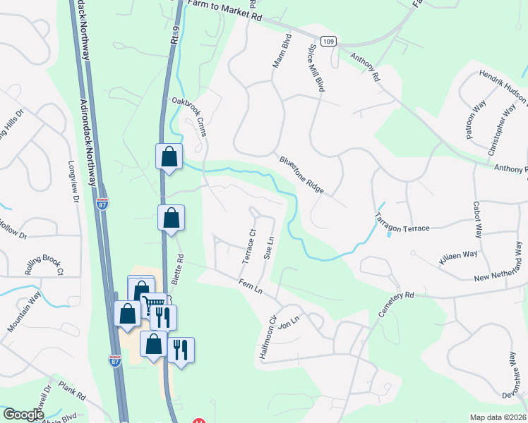 map of restaurants, bars, coffee shops, grocery stores, and more near 159 Oakbrook Cmns in Saratoga County