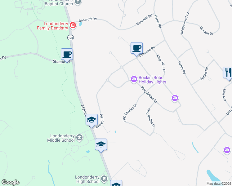 map of restaurants, bars, coffee shops, grocery stores, and more near 31 King Arthur Drive in Londonderry