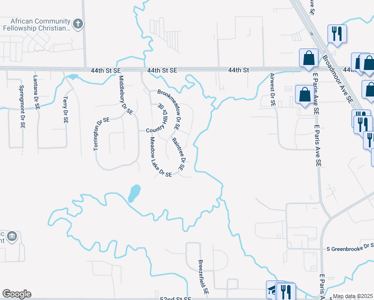 map of restaurants, bars, coffee shops, grocery stores, and more near 3540 Newhaven Court Southeast in Kentwood