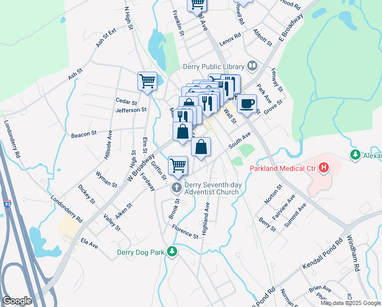 map of restaurants, bars, coffee shops, grocery stores, and more near 8 Storer Court in Derry