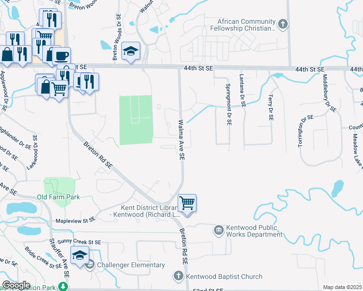 map of restaurants, bars, coffee shops, grocery stores, and more near 4655 Walma Avenue Southeast in Grand Rapids