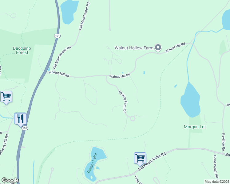 map of restaurants, bars, coffee shops, grocery stores, and more near 4 Whiting Farm Drive in Amherst