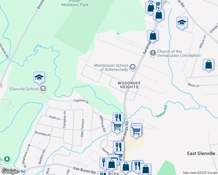 map of restaurants, bars, coffee shops, grocery stores, and more near 14 Lee Road in Schenectady