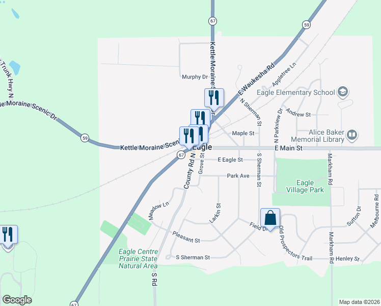 map of restaurants, bars, coffee shops, grocery stores, and more near 101 South Road in Eagle