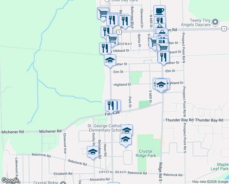 map of restaurants, bars, coffee shops, grocery stores, and more near 156 Gorham Road in Fort Erie