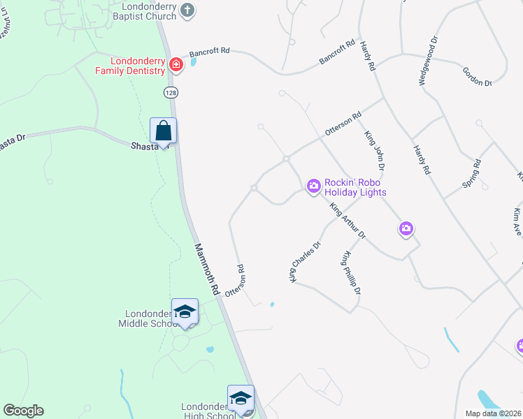 map of restaurants, bars, coffee shops, grocery stores, and more near 31 King Arthur Drive in Londonderry