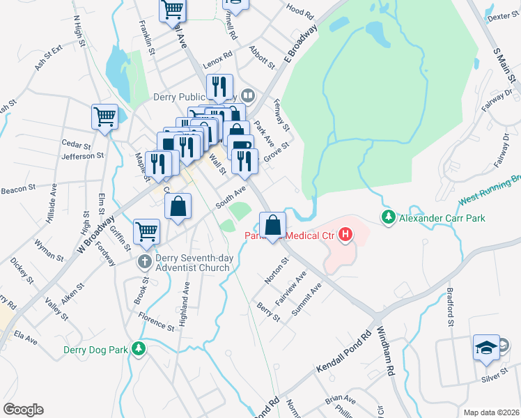 map of restaurants, bars, coffee shops, grocery stores, and more near 31 Birch Street in Derry