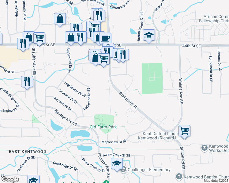 map of restaurants, bars, coffee shops, grocery stores, and more near in Kentwood