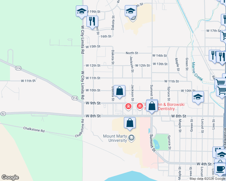 map of restaurants, bars, coffee shops, grocery stores, and more near 1001 Dakota Street in Yankton