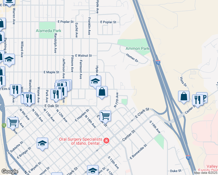 map of restaurants, bars, coffee shops, grocery stores, and more near 206 Sorenson Avenue in Pocatello