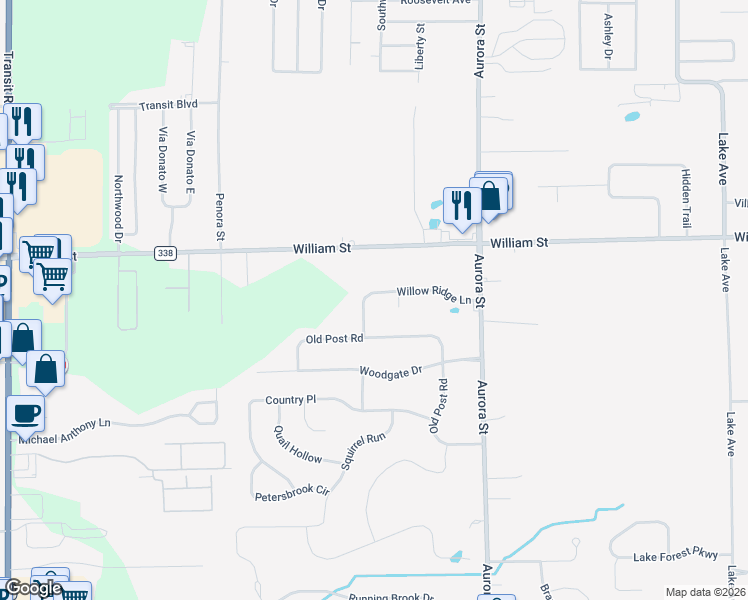 map of restaurants, bars, coffee shops, grocery stores, and more near 30 Willow Ridge Lane in Lancaster