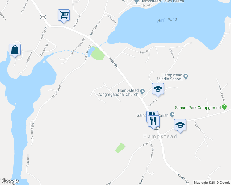 map of restaurants, bars, coffee shops, grocery stores, and more near 3 Old Forge Road in Hampstead