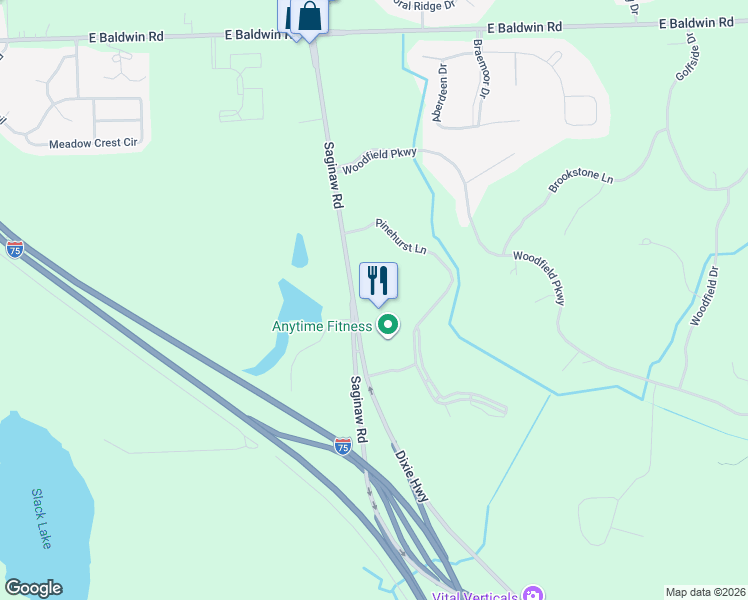 map of restaurants, bars, coffee shops, grocery stores, and more near 10293 S Saginaw St in Holly