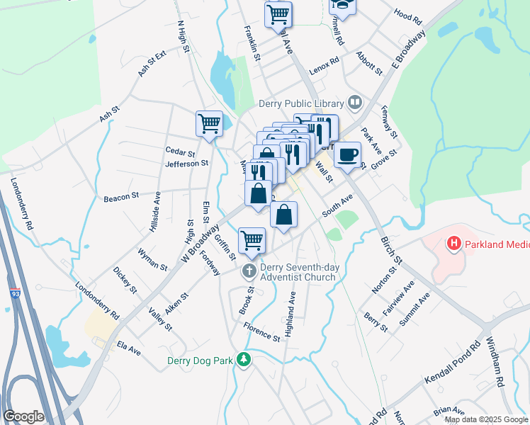 map of restaurants, bars, coffee shops, grocery stores, and more near 8 Storer Court in Derry