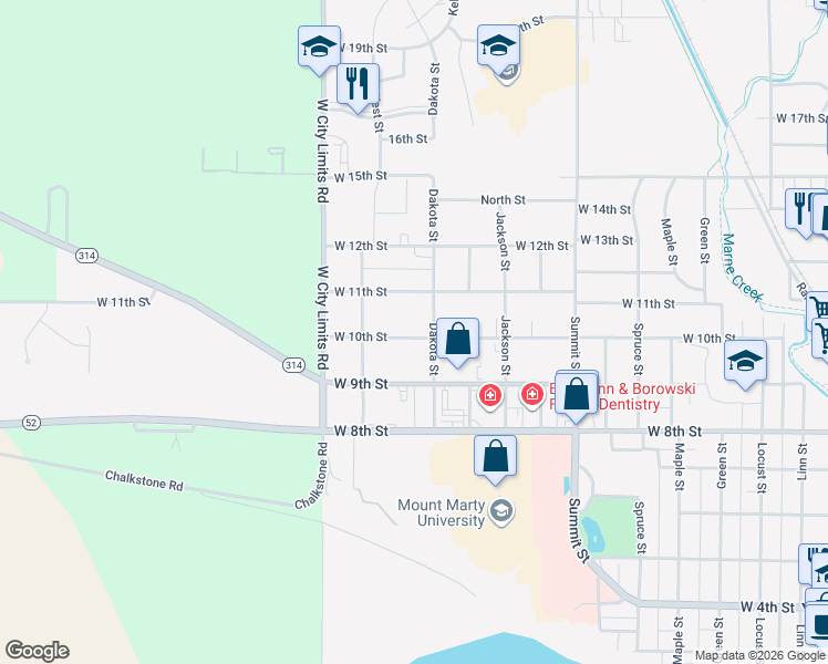 map of restaurants, bars, coffee shops, grocery stores, and more near 1001-1003 Dakota Street in Yankton