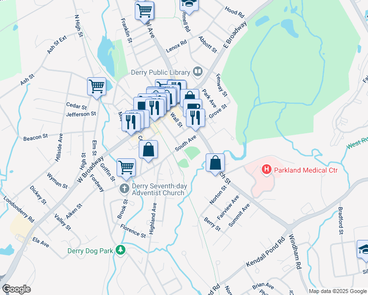 map of restaurants, bars, coffee shops, grocery stores, and more near 6 South Avenue in Derry