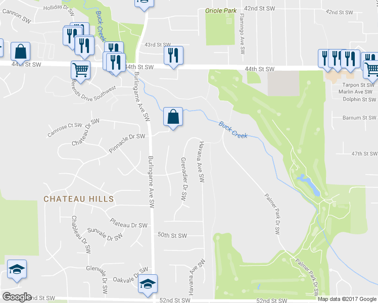 map of restaurants, bars, coffee shops, grocery stores, and more near 4704 Grenadier Dr SW in Wyoming