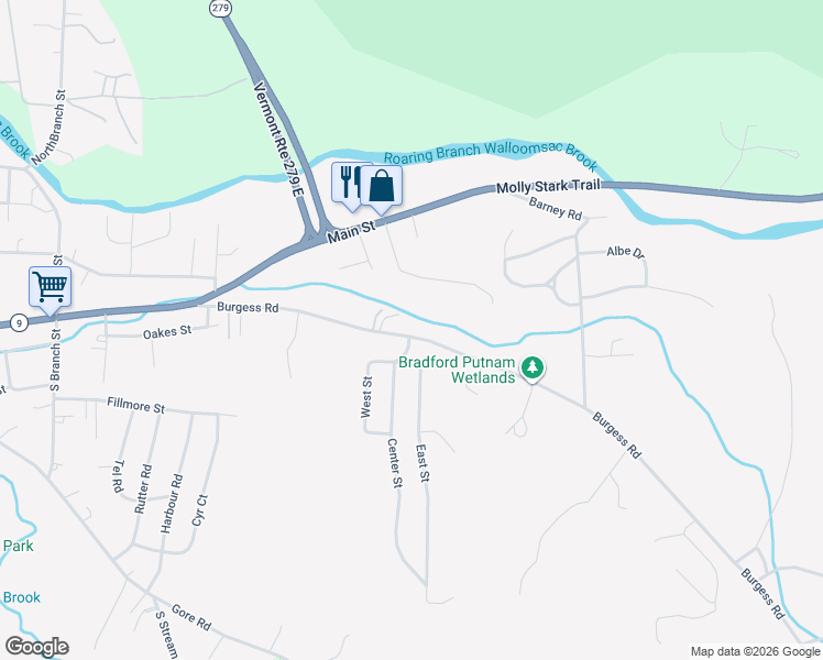 map of restaurants, bars, coffee shops, grocery stores, and more near 448 Burgess Road in Bennington