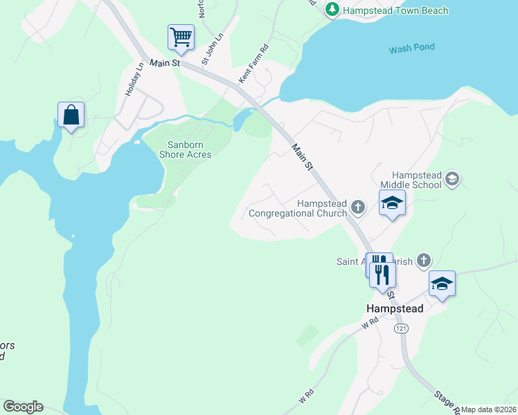 map of restaurants, bars, coffee shops, grocery stores, and more near 6 Westwood Drive in Hampstead