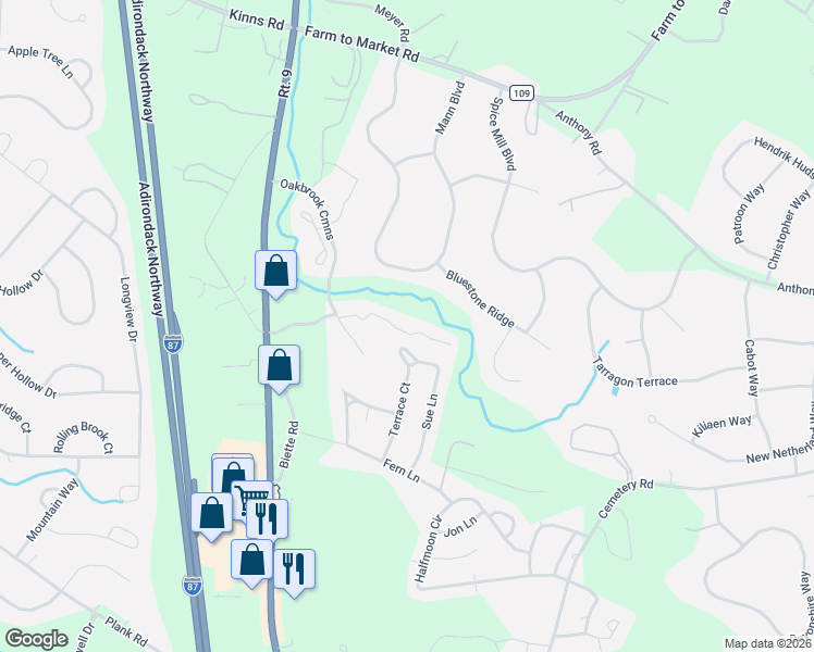map of restaurants, bars, coffee shops, grocery stores, and more near 159 Oakbrook Cmns in Saratoga County