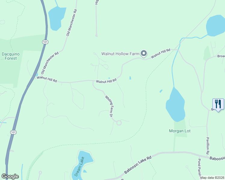 map of restaurants, bars, coffee shops, grocery stores, and more near 4 Whiting Farm Drive in Amherst