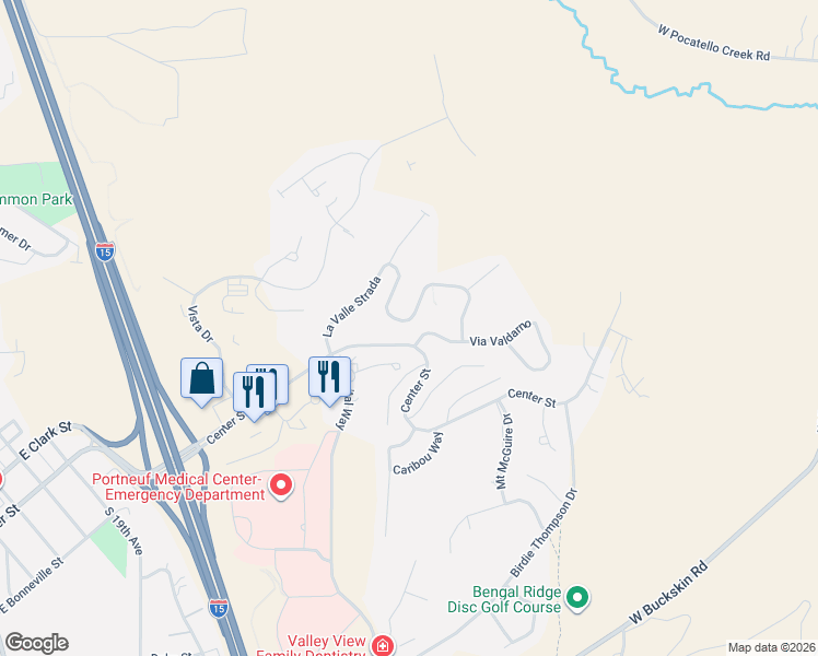 map of restaurants, bars, coffee shops, grocery stores, and more near 3500 East Center Street in Pocatello