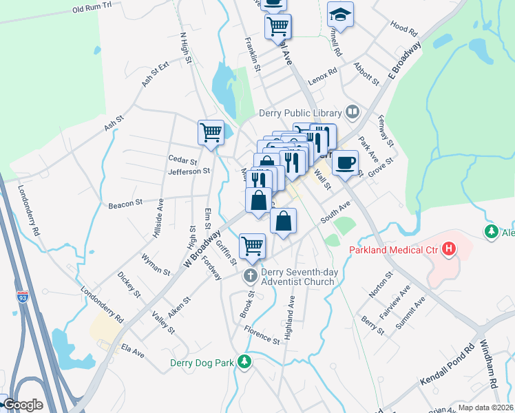 map of restaurants, bars, coffee shops, grocery stores, and more near 8 Storer Court in Derry