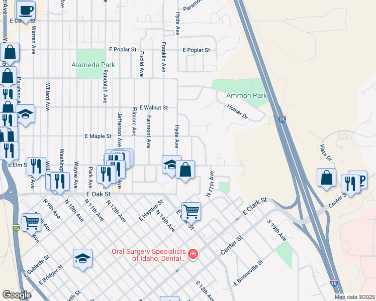 map of restaurants, bars, coffee shops, grocery stores, and more near 255 Sorenson Avenue in Pocatello