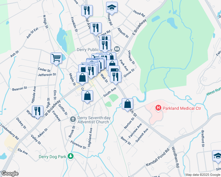 map of restaurants, bars, coffee shops, grocery stores, and more near 6 South Avenue in Derry