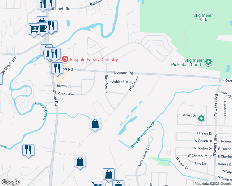 map of restaurants, bars, coffee shops, grocery stores, and more near 19 Butternut Road in Buffalo