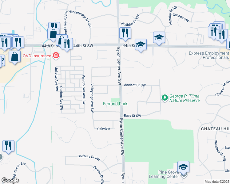 map of restaurants, bars, coffee shops, grocery stores, and more near 2430 Ancient Drive Southwest in Wyoming