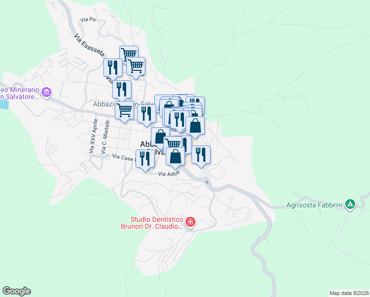 map of restaurants, bars, coffee shops, grocery stores, and more near 53 Viale Roma in Abbadia San Salvatore