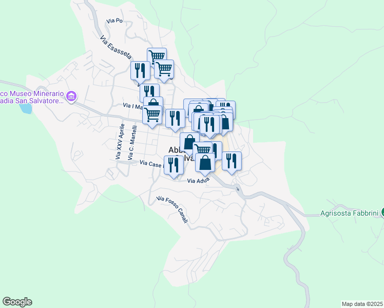 map of restaurants, bars, coffee shops, grocery stores, and more near Strada Provinciale del Monte Amiata in Abbadia San Salvatore