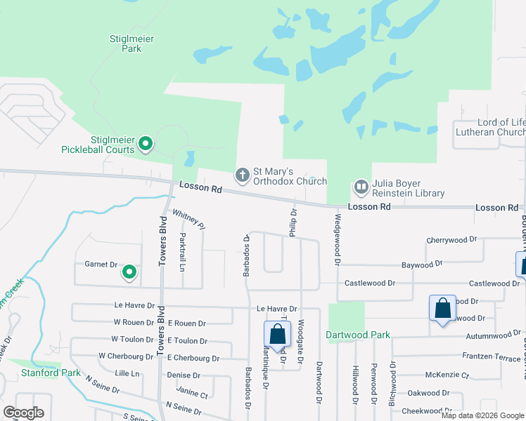 map of restaurants, bars, coffee shops, grocery stores, and more near 947 Losson Road in Buffalo