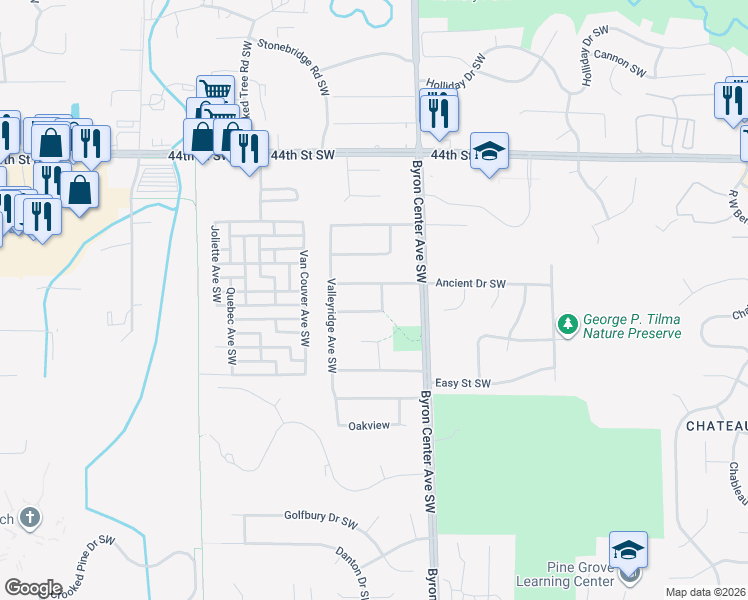 map of restaurants, bars, coffee shops, grocery stores, and more near 2500 Ancient Drive Southwest in Wyoming