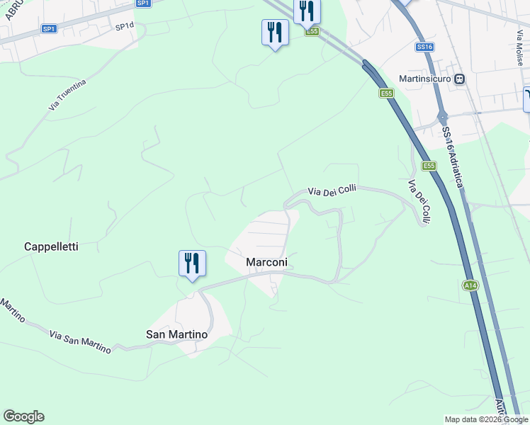 map of restaurants, bars, coffee shops, grocery stores, and more near 15 Via Mauro Rostagno in Provincia di Teramo