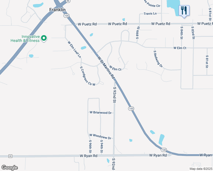 map of restaurants, bars, coffee shops, grocery stores, and more near 9050 South Cordgrass Circle East in Franklin