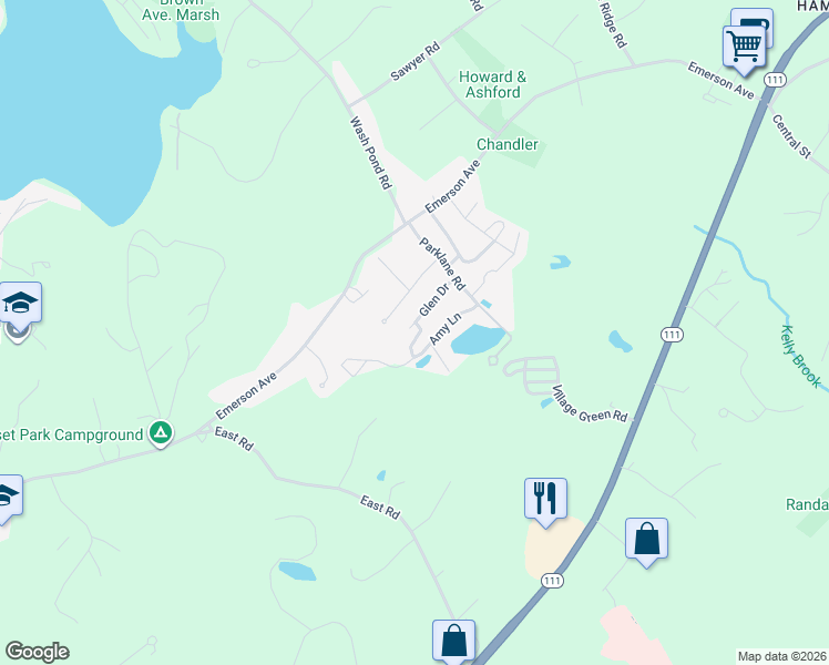 map of restaurants, bars, coffee shops, grocery stores, and more near 1 Grace Way in Hampstead
