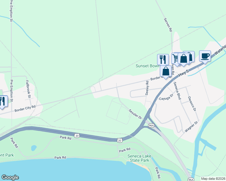 map of restaurants, bars, coffee shops, grocery stores, and more near 234 Border City Road in Geneva