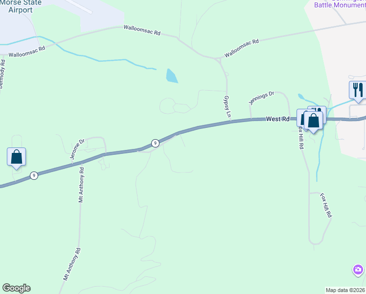 map of restaurants, bars, coffee shops, grocery stores, and more near 1086 West Road in Bennington County