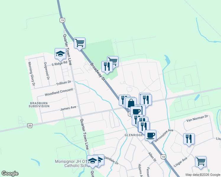 map of restaurants, bars, coffee shops, grocery stores, and more near 663 Broadway Street in Tillsonburg