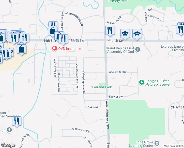 map of restaurants, bars, coffee shops, grocery stores, and more near 2500 Ancient Dr SW in Wyoming