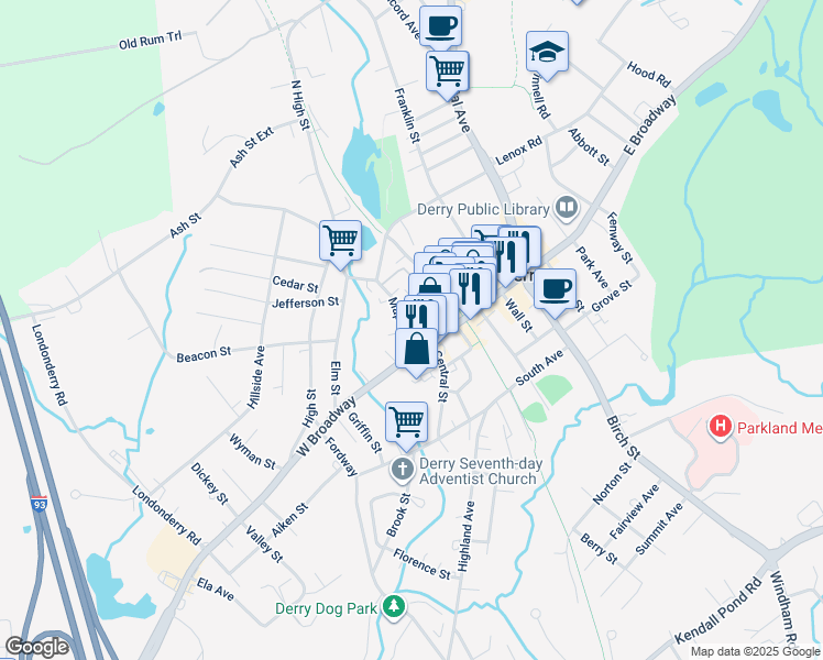 map of restaurants, bars, coffee shops, grocery stores, and more near in Derry