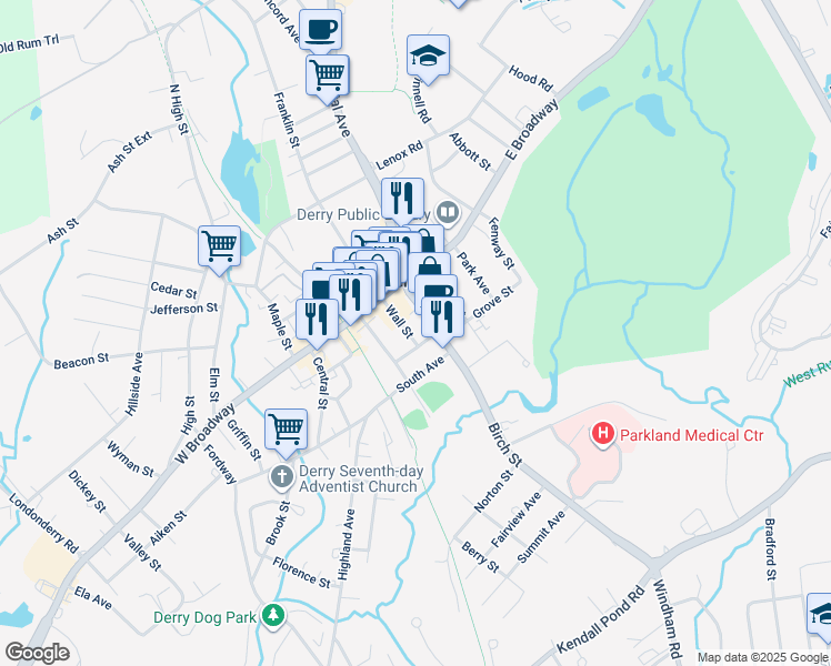 map of restaurants, bars, coffee shops, grocery stores, and more near 15 New Hampshire 28 in Derry