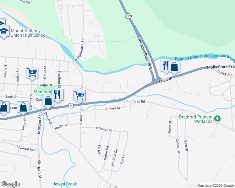 map of restaurants, bars, coffee shops, grocery stores, and more near 947 Gage Street in Bennington